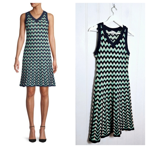 M by Missoni Dresses & Skirts - M Missoni Mint Chevron Sleeveless Sweater Dress Italy Size 10 A-Line Knit